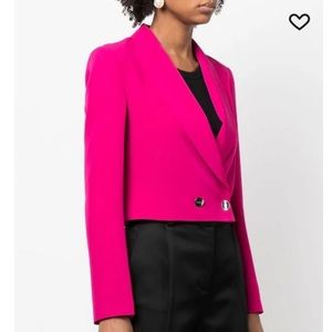 MICHAEL MICHAEL KORS HOT PINK DOUBLE-BREASTED CROPPED LINED JACKET BLAZE…